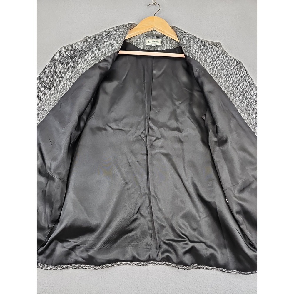 VTG L.L. Bean Blazer Peacoat Womens 10P Gray Herringbone Wool Blend Academia USA - Picture 7 of 10